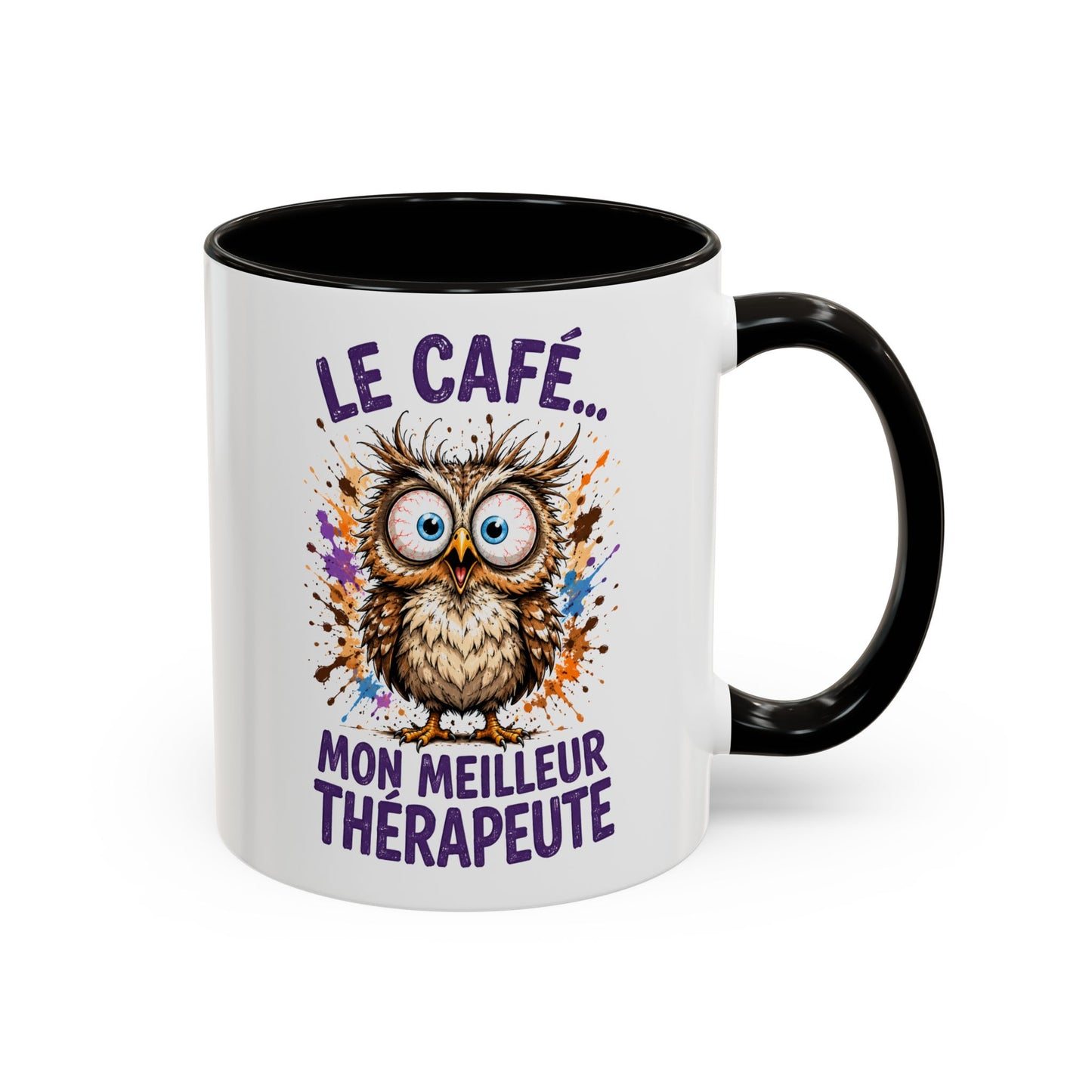 Tasse Chouette Drôle Homme Femme – Mug Le café mon meilleur thérapeute – Cadeau Humour Amateur de Café 325 ml