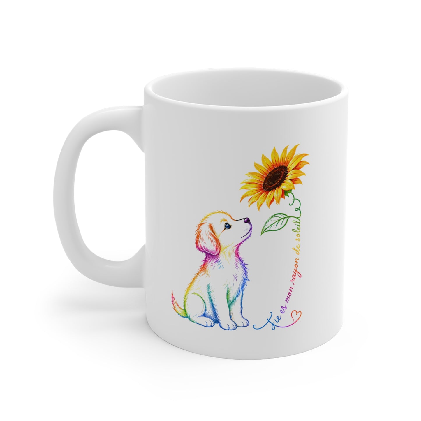 Mug Chien et Tournesol – Tasse Chien Colorée Amour Bonheur – Cadeau Original Amoureux des Chiens Homme et Femme
