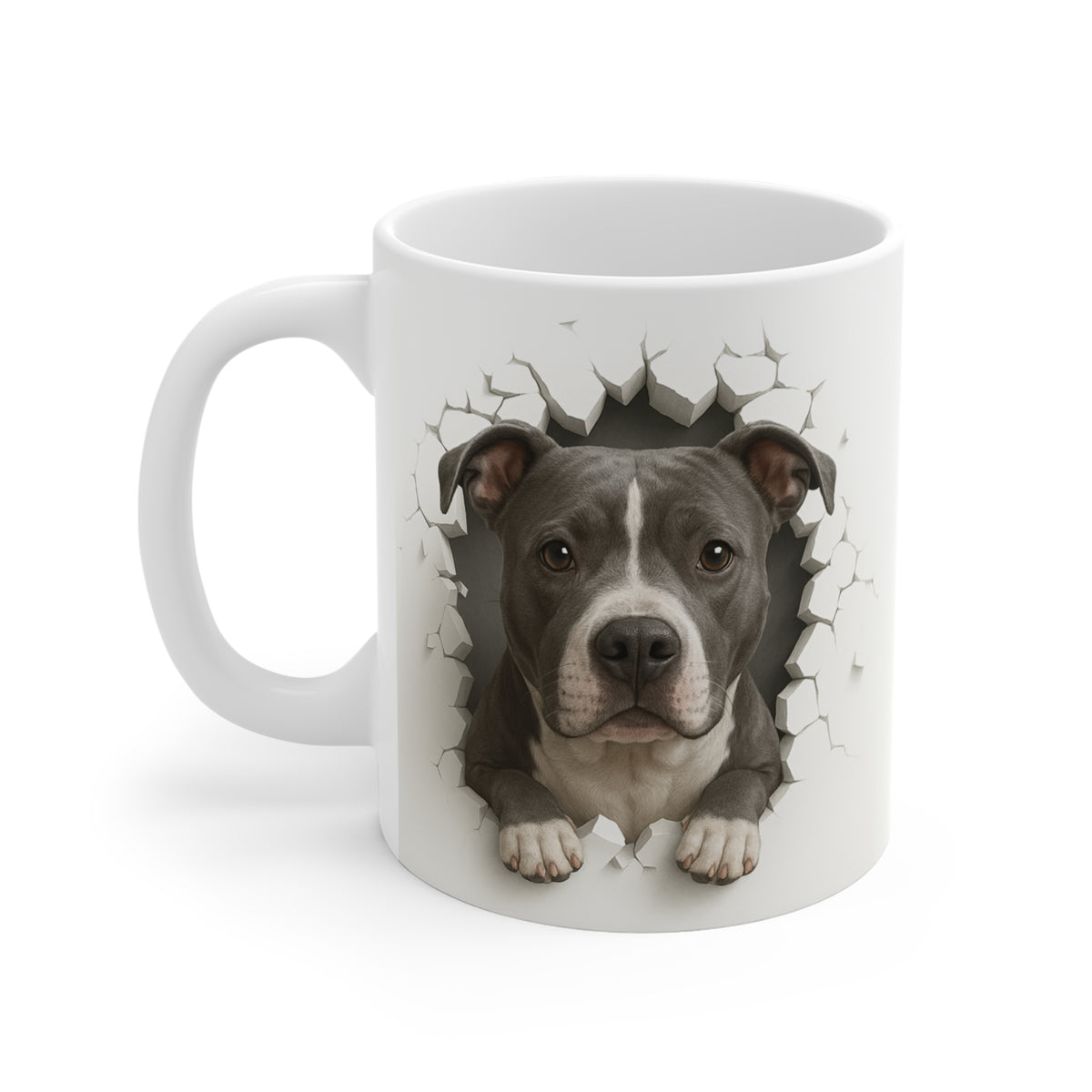 Mug Chien Effet Mur Cassé – Tasse Originale Trompe-l’œil 3D – Idée Cadeau Amoureux des Chiens Homme Femme