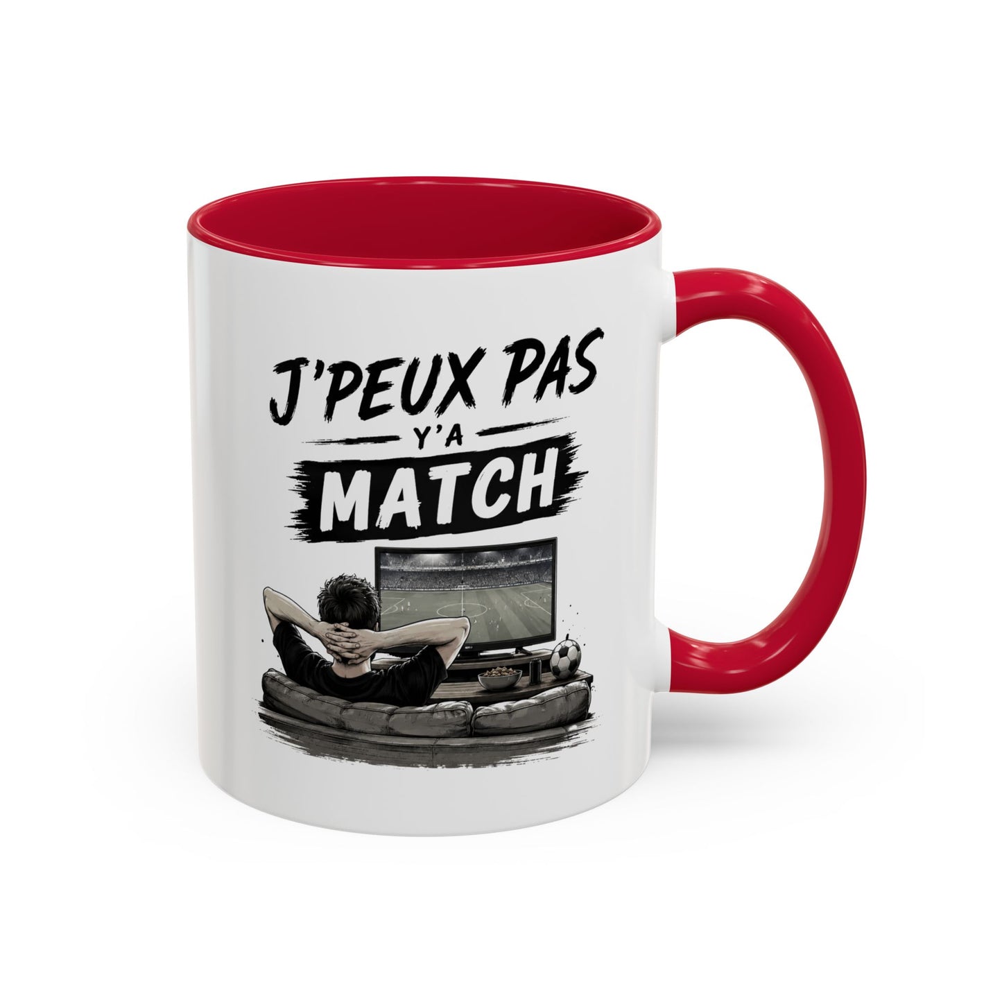 Mug J'Peux Pas Y'a Match – Tasse Humour Football Homme et Femme, Cadeau Original pour Fan de Foot, Supporter, Anniversaire Noël Noir Bleu Rouge