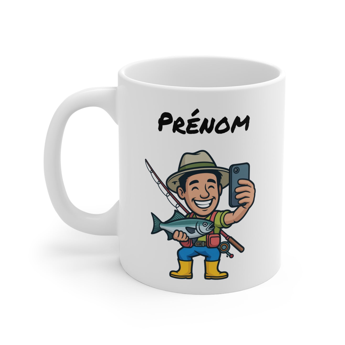 Mug Personnalisable Pêcheur Selfie – Tasse Humour Pêche avec Poisson – Cadeau Original pour Amateur de Pêche