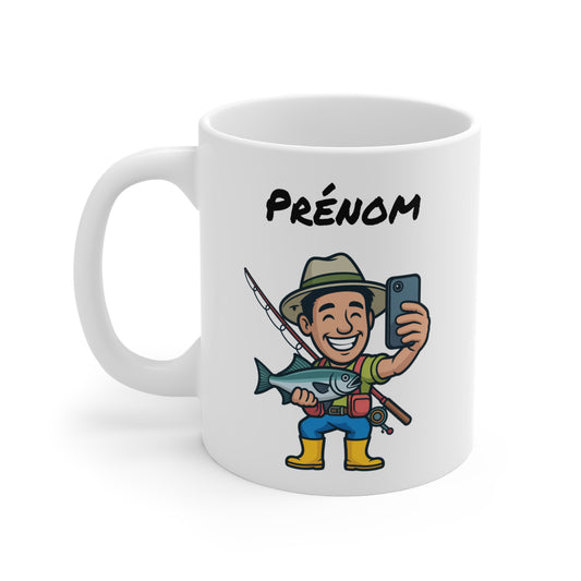 Mug Personnalisable Pêcheur Selfie – Tasse Humour Pêche avec Poisson – Cadeau Original pour Amateur de Pêche