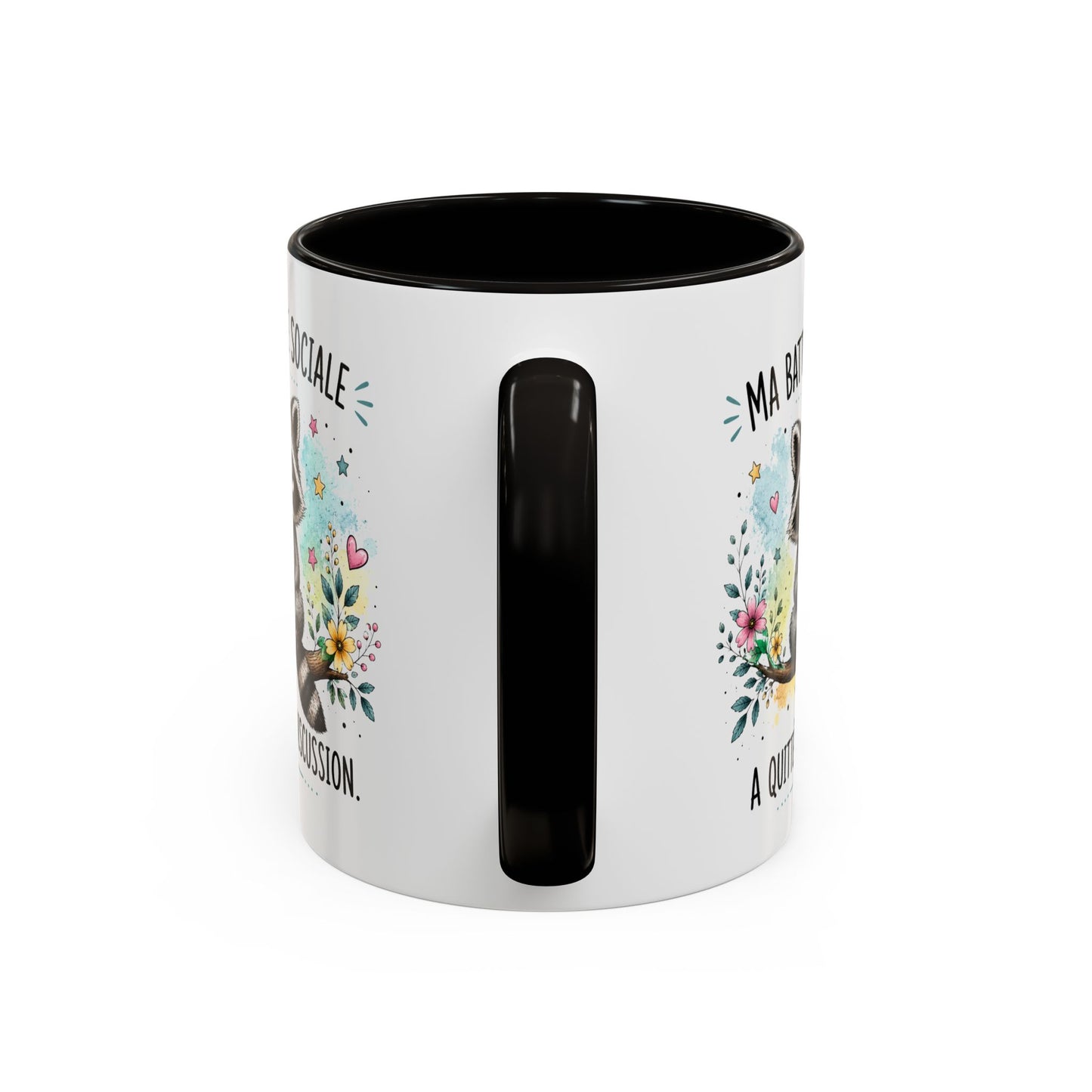 Tasse Raton Laveur Drôle Homme Femme – Mug Ma batterie sociale a quitté la discussion – Cadeau Humour Introverti 325 ml