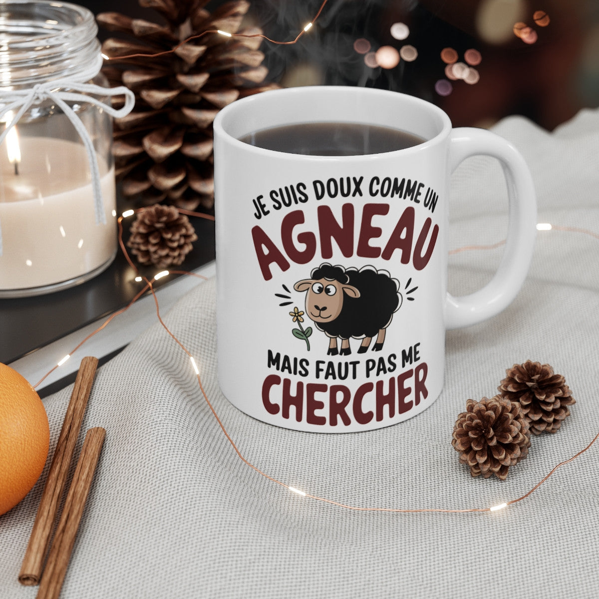 Mug "Je suis doux comme un Agneau mais faut pas me chercher" - idée cadeau Humour Mignon et Fun