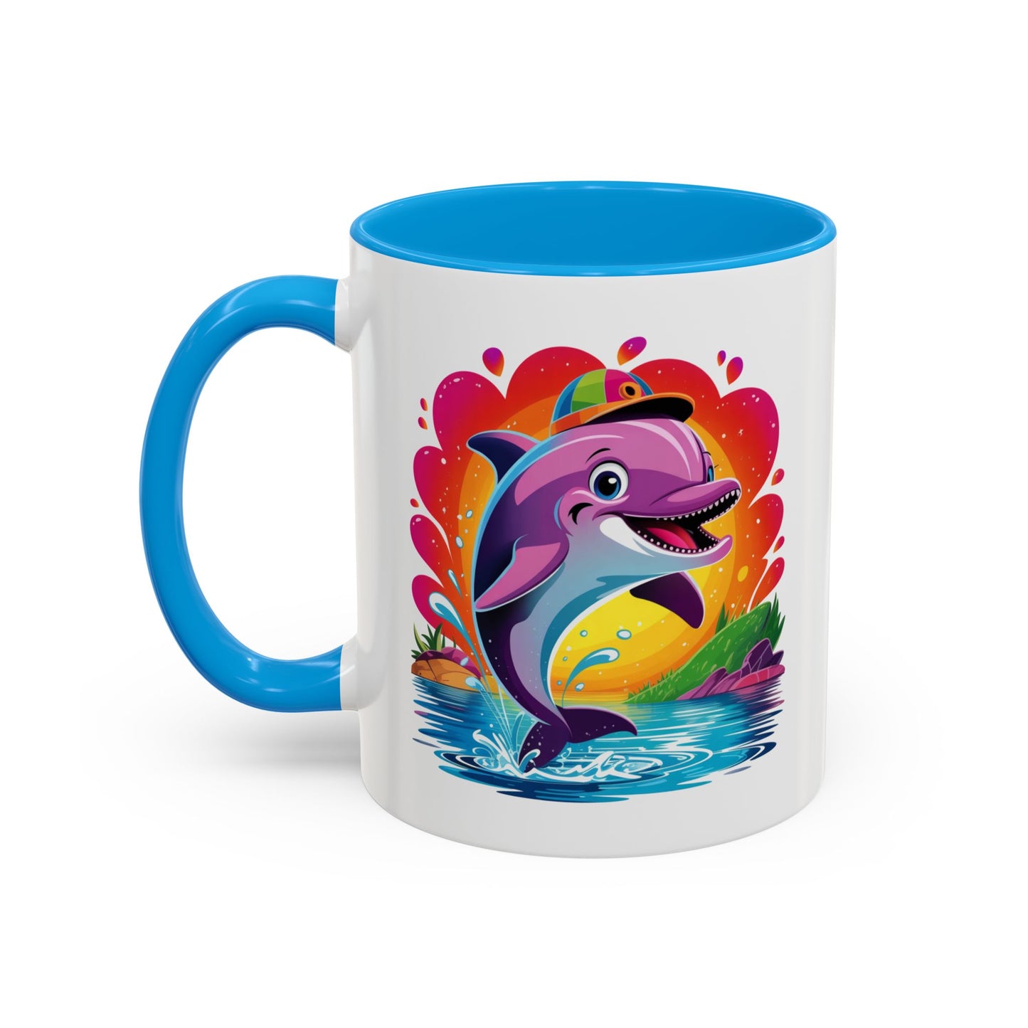 Mug Dauphin Mignon – Tasse Design Océan avec Arc-en-ciel et Soleil – Cadeau Original 325ml