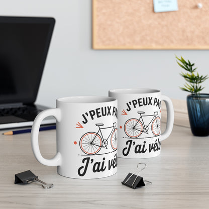 Mug "J'peux pas, j'ai vélo" - Tasse Cycliste idée cadeau humour amusant