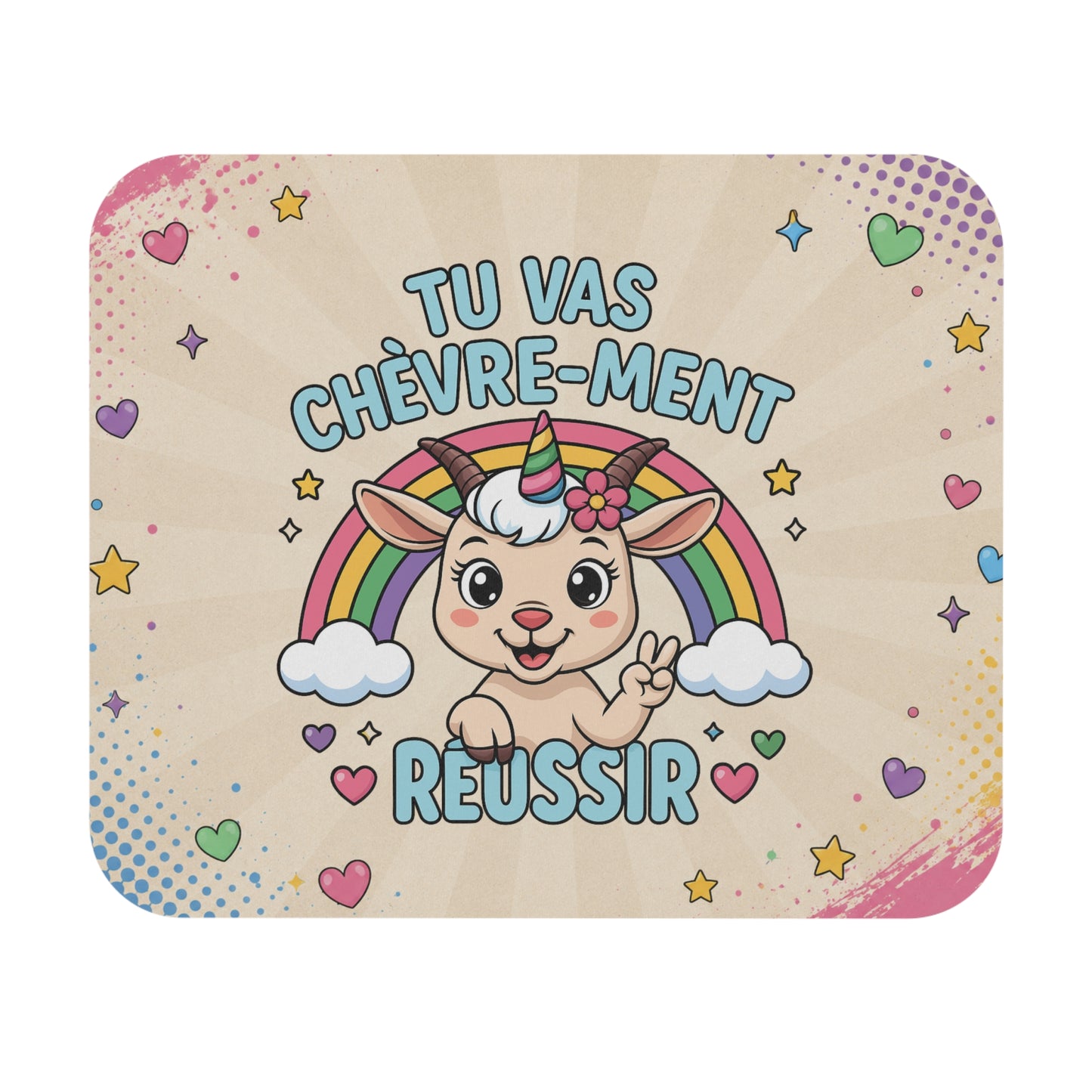 Tapis de Souris 22x18cm Humour Tu Vas Chèvre-ment Réussir Chèvre Licorne Arc-en-ciel Cadeau Drôle Motivation Homme Femme Bureau Gaming