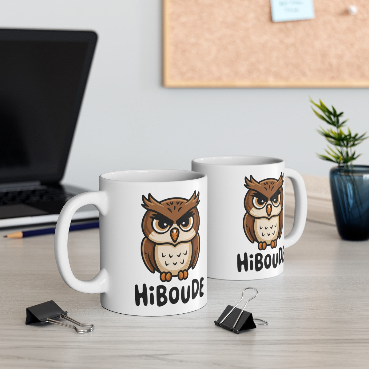 Mug "Hiboude" - Design Drôle de Hibou Boudeur - Cadeau Amusant pour Amoureux des Chouettes