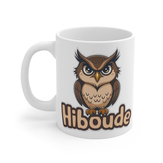 Mug "Hiboude" - Design Drôle de Hibou Boudeur - idée Cadeau Amusant pour Amoureux des Chouettes