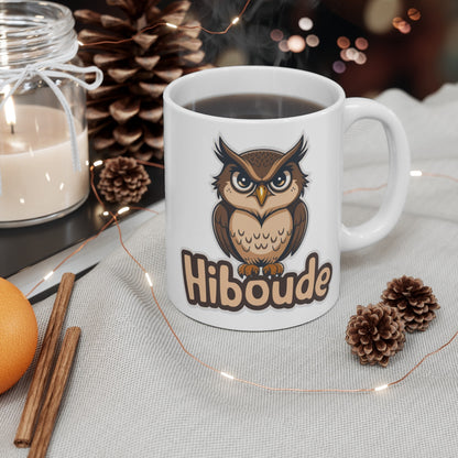 Mug "Hiboude" - Design Drôle de Hibou Boudeur - idée Cadeau Amusant pour Amoureux des Chouettes