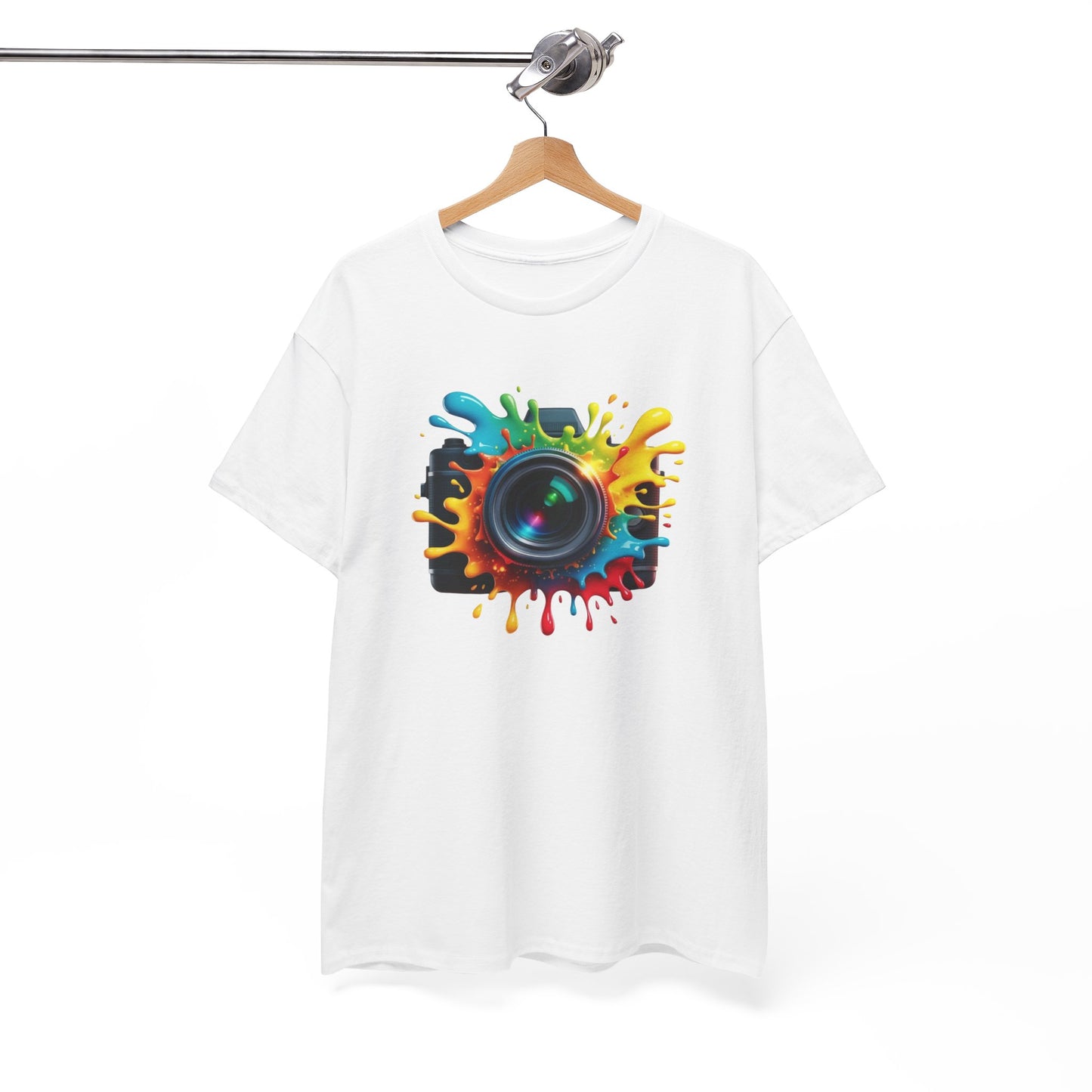 T-Shirt Photographie Appareil Photo Coloré – Tee Shirt Camera Splash Art – Cadeau Photographe Original Noir Blanc Gris