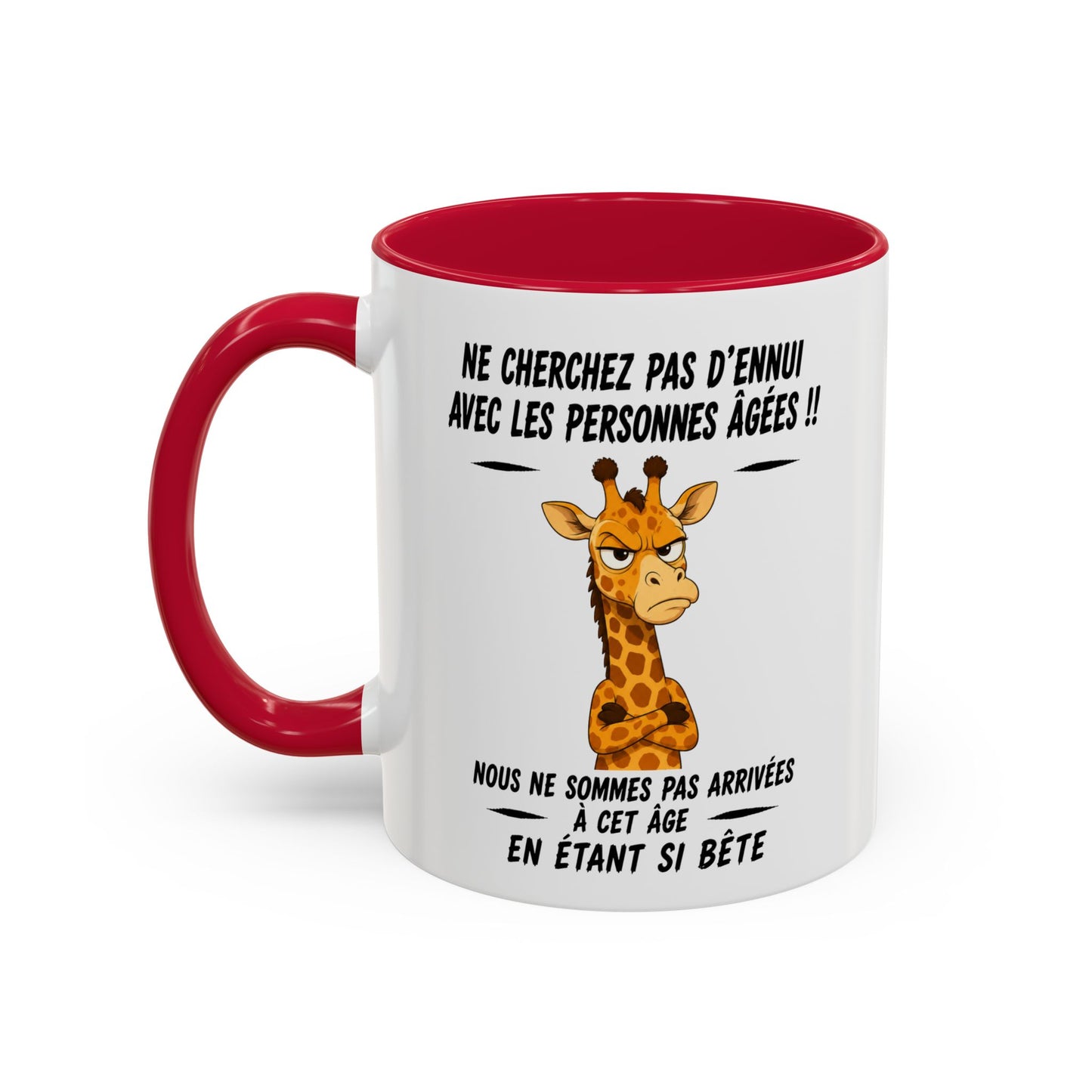 Tasse Humour Girafe Drôle Senior Retraité – Mug Animal Grincheux Vintage – Cadeau Homme Femme 325ml