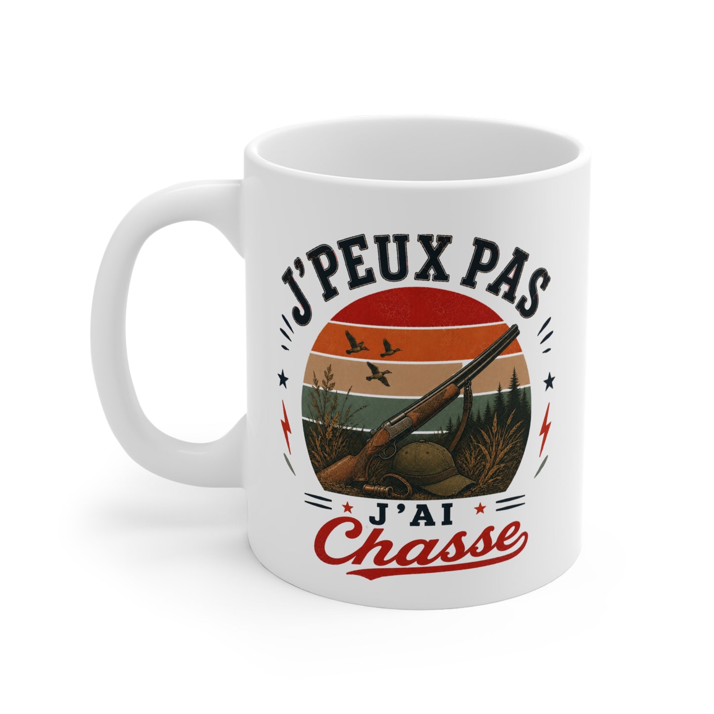 Tasse J’Peux Pas J’Ai Chasse – Mug Humour Chasseur Vintage – Cadeau Passion Chasse Homme 325ml