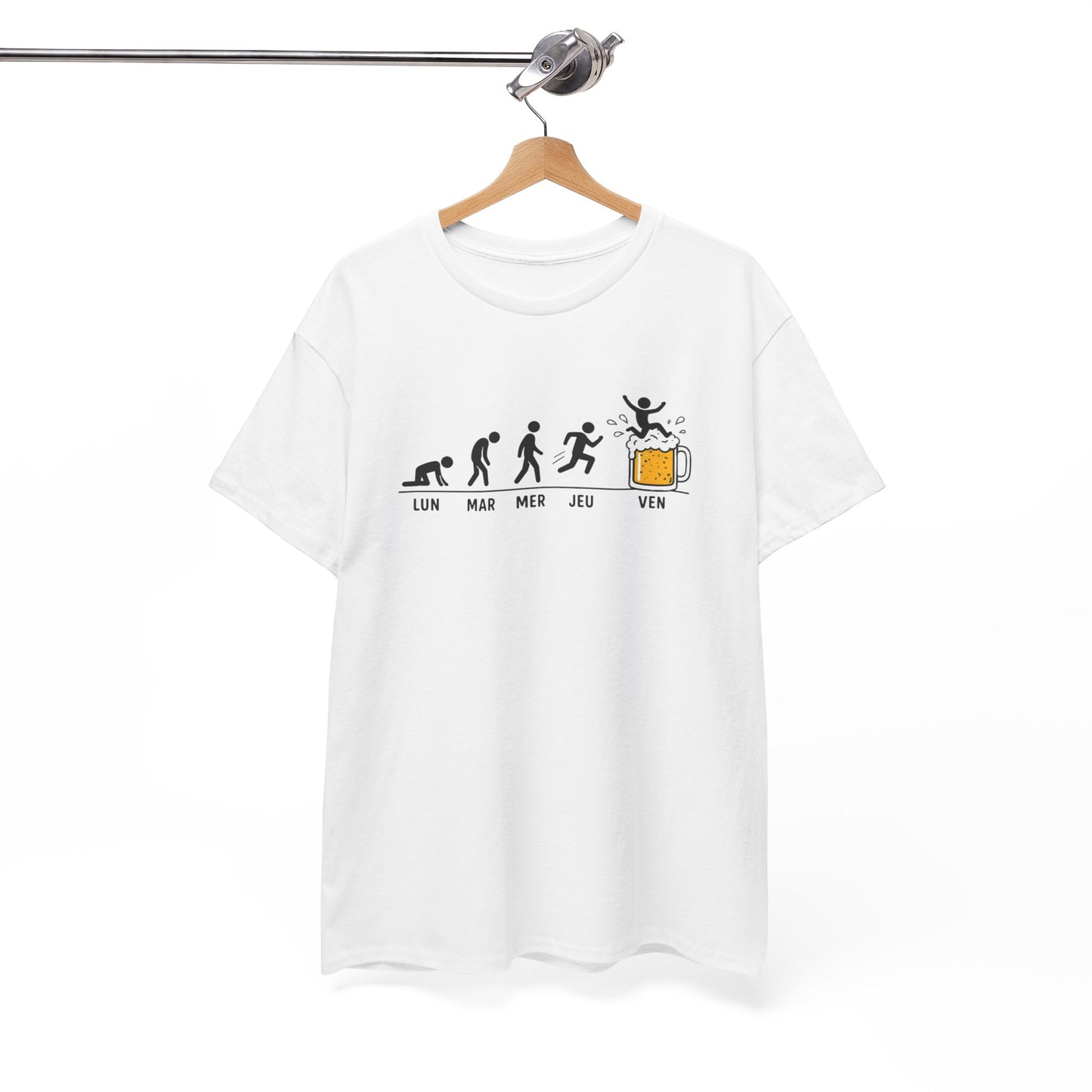 T-Shirt Humour Bière Vendredi Homme Femme – Tee Shirt Évolution Semaine Travail – Cadeau Drôle Collègue Weekend Noir Blanc Gris