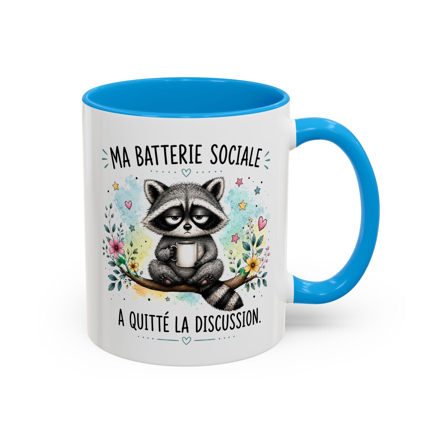 Tasse Raton Laveur Drôle Homme Femme – Mug Ma batterie sociale a quitté la discussion – Cadeau Humour Introverti 325 ml