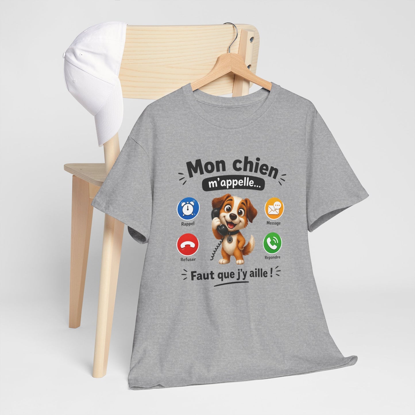Tee Shirt Mon Chien M’Appelle Faut Que J’Y Aille – T-Shirt Humour Propriétaire de Chien – Cadeau Homme Femme Amoureux des Chiens