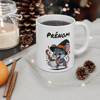 Tasse Personnalisable Souris Sorcière Café – Mug Prénom Halloween Mignon 325ml – Cadeau Original Animaux