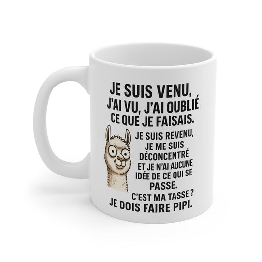 Tasse Céramique 325ml Lama “Je Suis Venu, J’ai Vu, J’ai Oublié” – Mug Humour Bureau – Cadeau Drôle