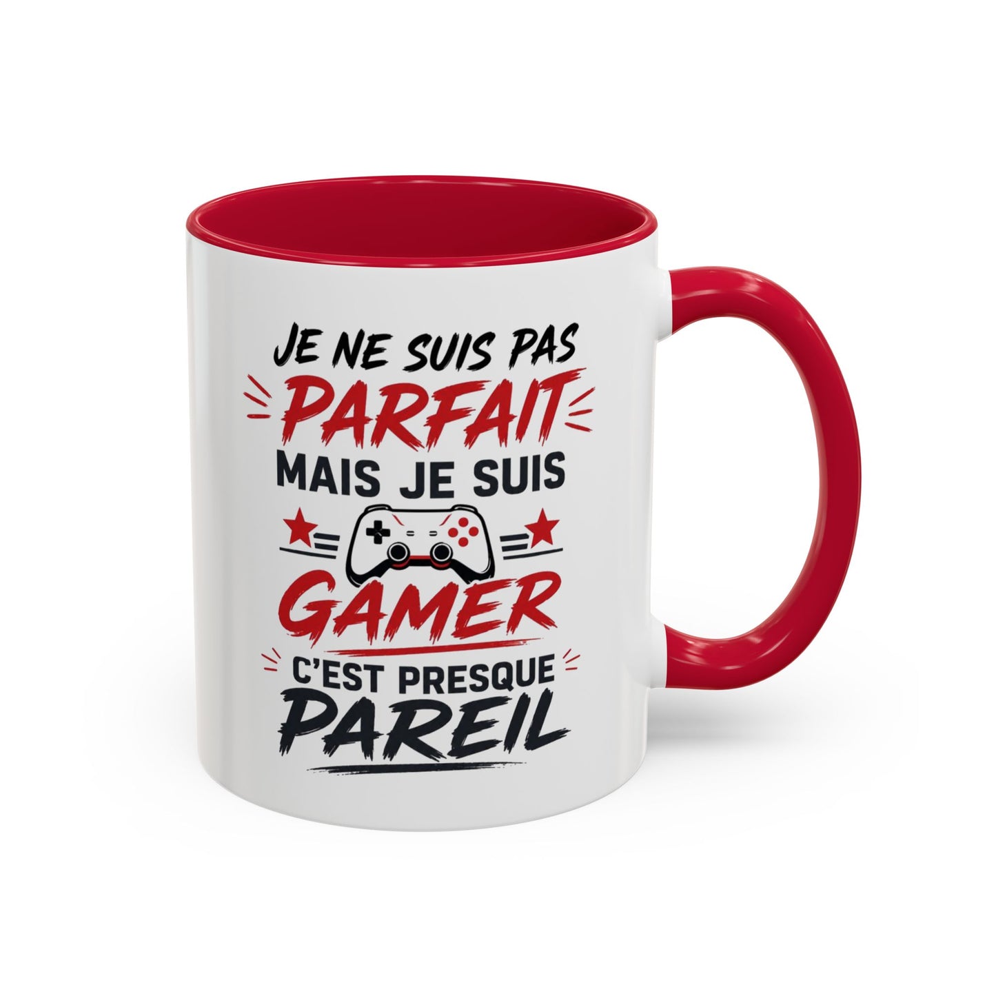 Mug Gamer Humour – Je Ne Suis Pas Parfait Mais Je Suis Gamer – Tasse Geek Drôle Cadeau Gaming Céramique 325ml Noir Rouge