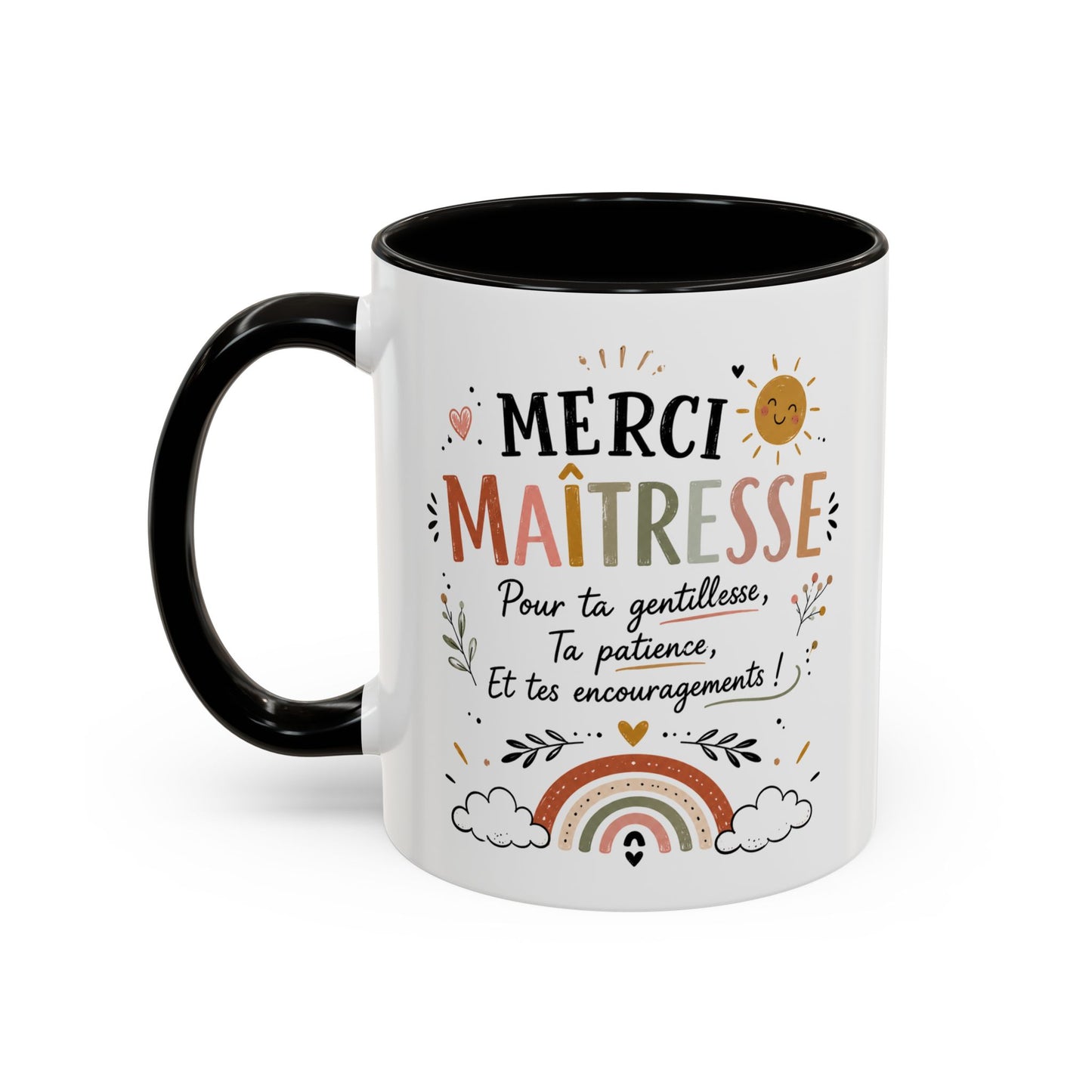 Tasse Merci Maîtresse – Mug Bohème Arc-en-Ciel – Cadeau Maîtresse École Femme 325ml