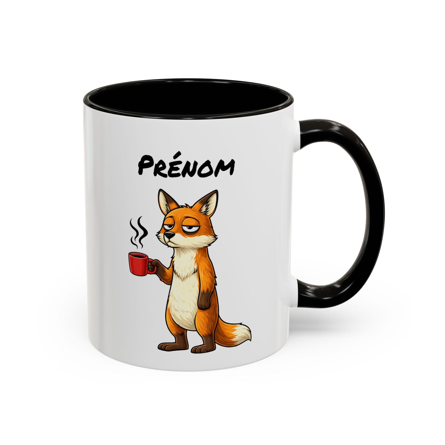 Tasse Renard Fatigué avec Café – Mug Humour Matin Difficile – Illustration Animal Mignon