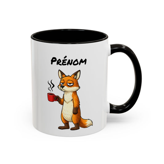 Tasse Renard Fatigué avec Café – Mug Humour Matin Difficile – Illustration Animal Mignon