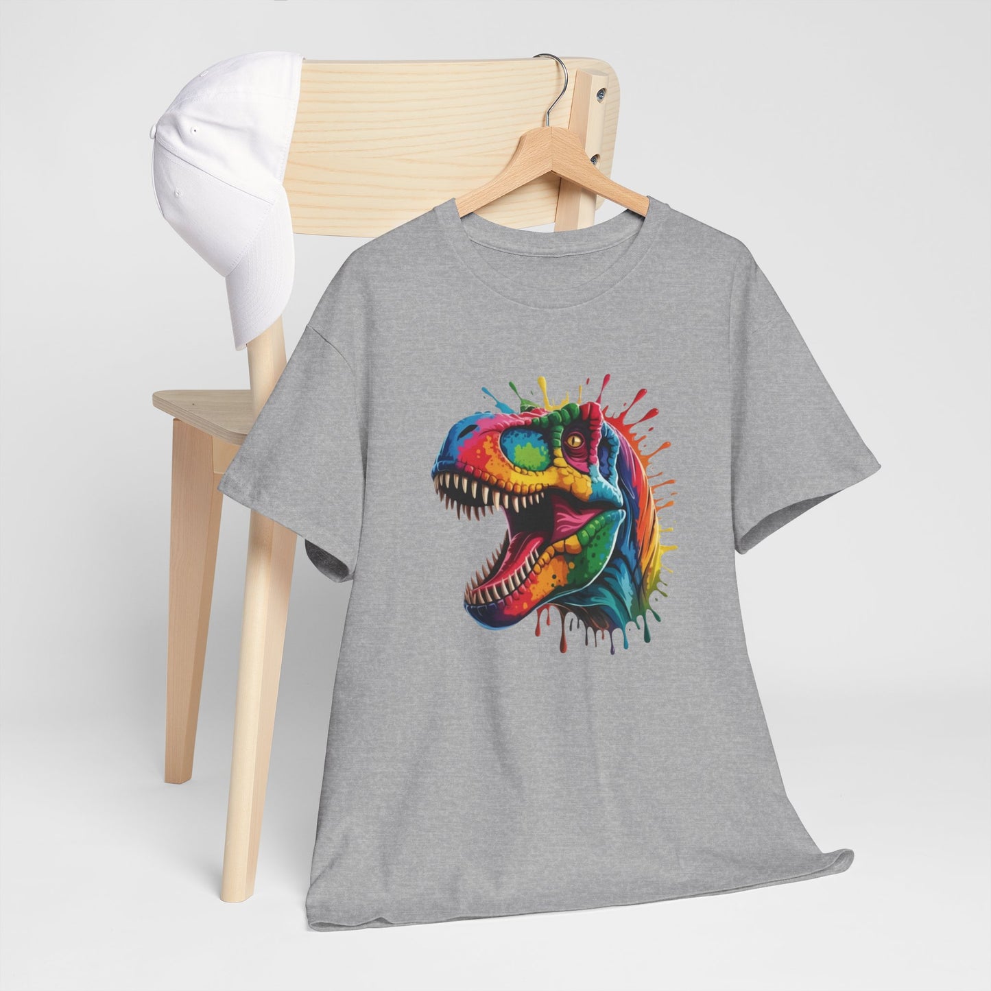 T-Shirt Dinosaure T-Rex Coloré Adulte – Tee Shirt Dinosaur Splash Art – Cadeau Original Street Art Noir Blanc Gris