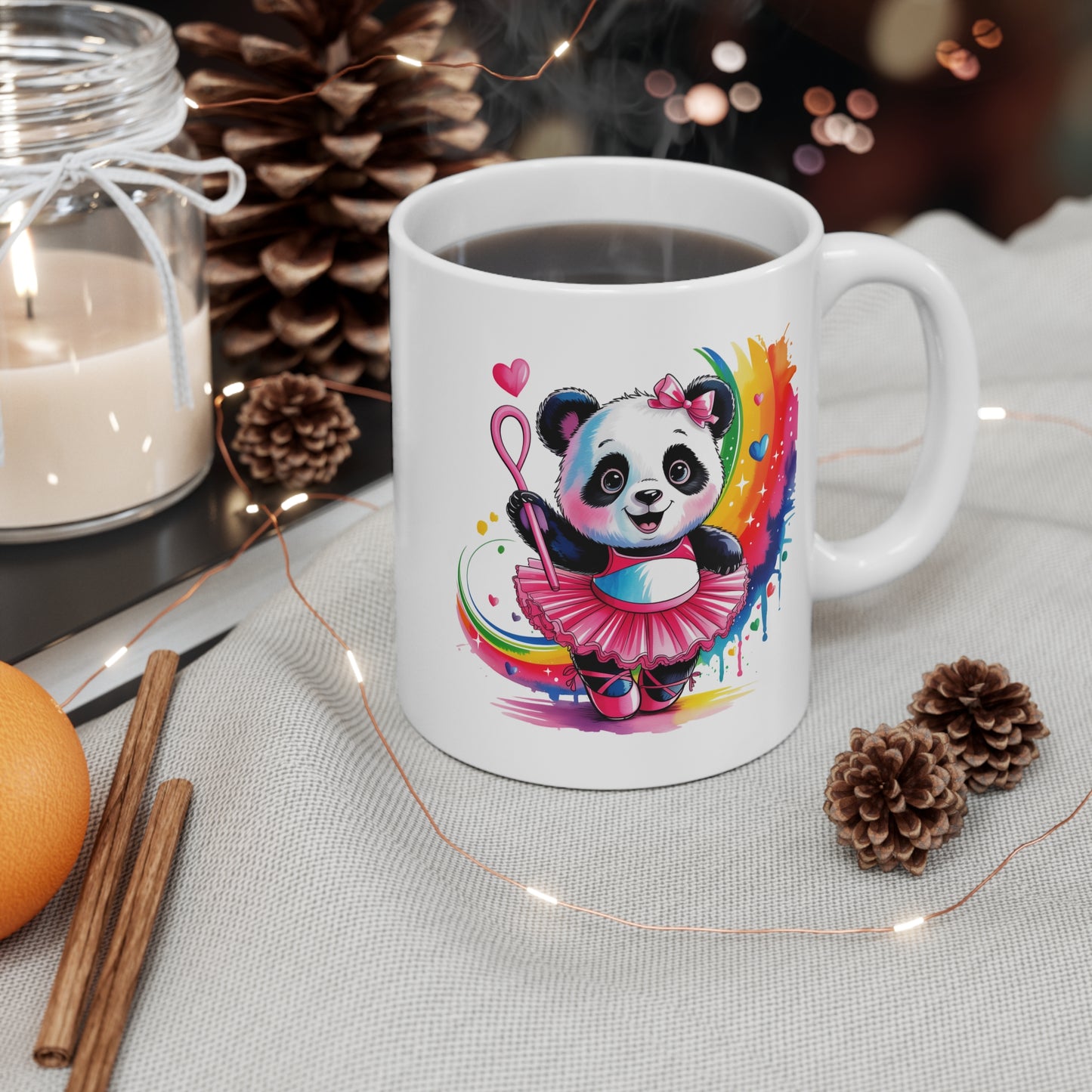 Mug Panda Ballerine Kawaii – Tasse Panda Danseuse Arc-en-Ciel – Design Féérique et Coloré – Cadeau Original pour Amoureux des Pandas et de la Danse – Céramique 325ml