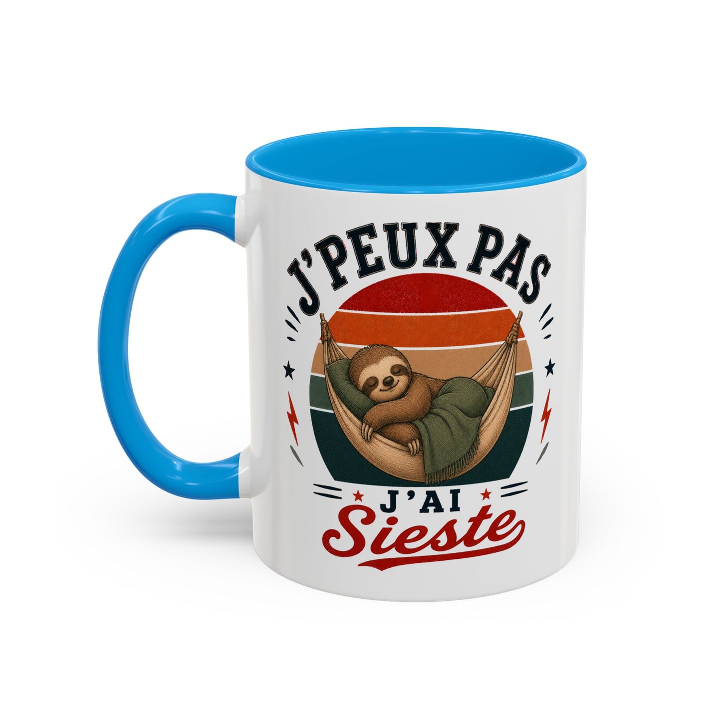 Tasse J’Peux Pas J’Ai Sieste – Mug Humour Paresseux Relaxation Vintage – Cadeau Détente Homme Femme 325ml