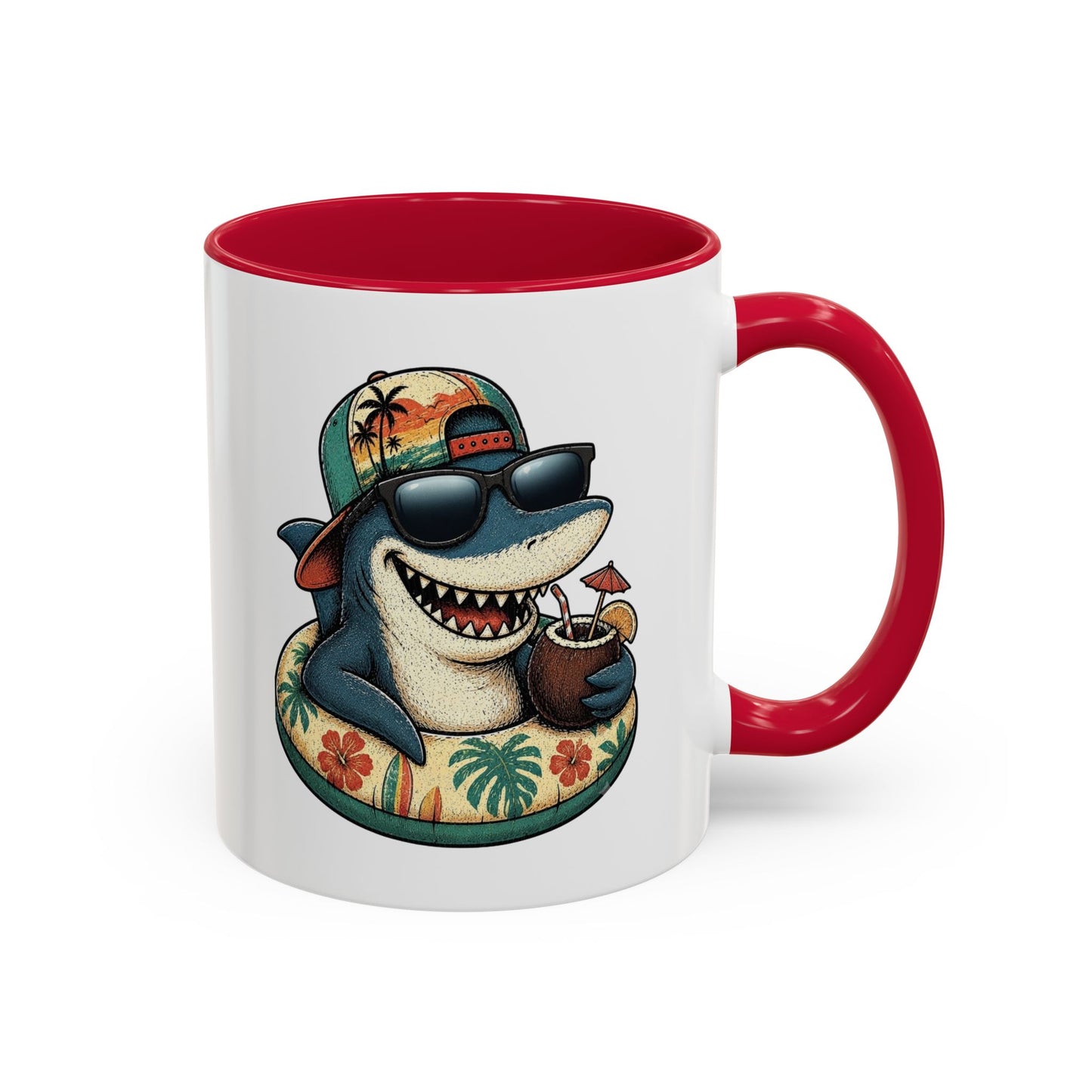 Tasse Requin Drôle avec Cocktail – Mug Requin Tropical Homme Femme – Cadeau Original Été Vacances Plage Surf 325 ml