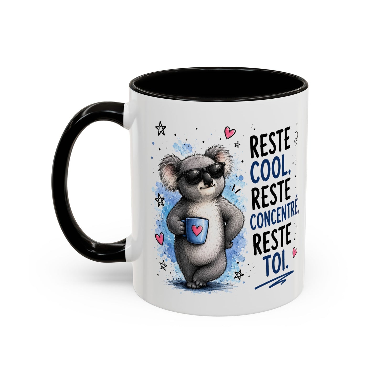 Tasse Koala Drôle Homme Femme – Mug Reste cool reste concentré reste toi – Cadeau Humour Positif 325 ml