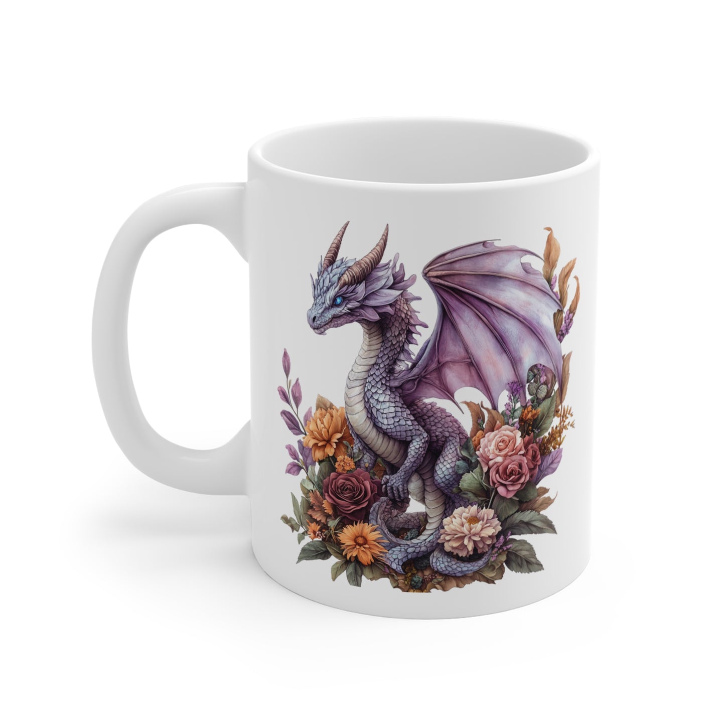 Mug Dragon Lavande et Fleurs – Tasse Fantasy Poétique et Féérique – Cadeau Magique Céramique 325ml