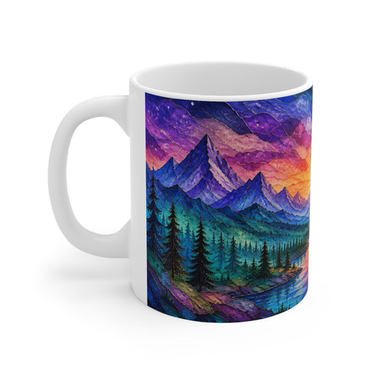 Tasse Montagnes Aquarelle – Mug Paysage Nature Coloré – Cadeau Homme Femme Enfant 325ml
