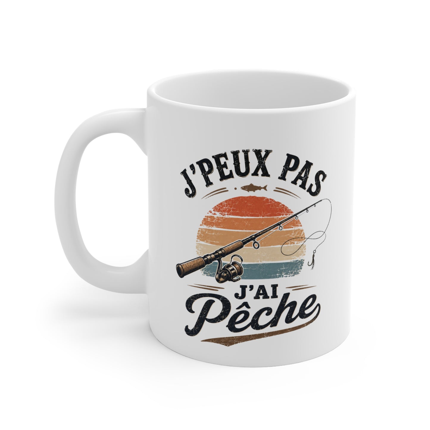 Tasse J’Peux Pas J’Ai Pêche – Mug Humour Pêche Vintage – Cadeau Pêcheur Homme Femme 325ml