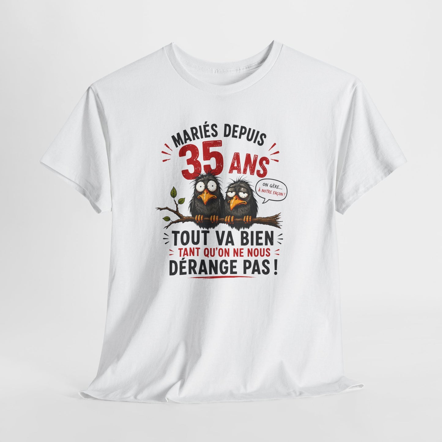 Tee-Shirt Homme Femme Mariés Depuis 35 Ans – Cadeau Anniversaire de Mariage Noces de Rubis – Humour Couple Original