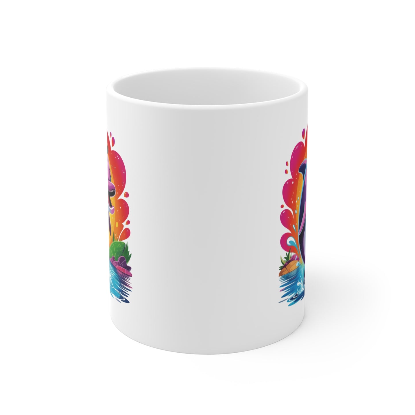 Mug Dauphin Kawaii Coloré – Tasse Dolphin Fantaisie avec Casquette – Design Animal Marin Mignon et Arc-en-Ciel – Cadeau Original pour Enfants et Fans de Kawaii – Mug Céramique 325ml