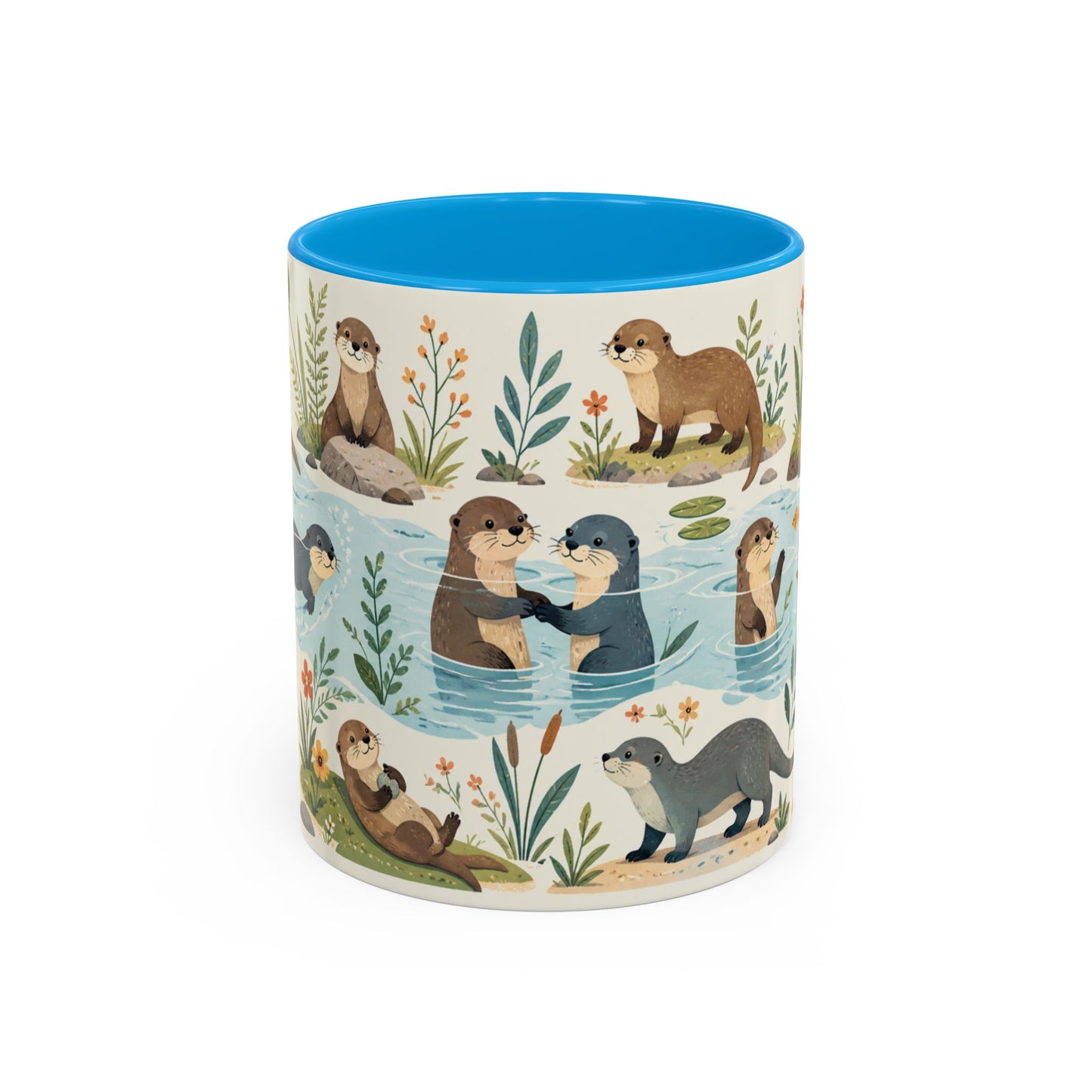 Tasse Loutres Mignonnes – Mug Animaux Nature et Rivière – Design Illustration Douce et Aquarelle – Céramique 325ml