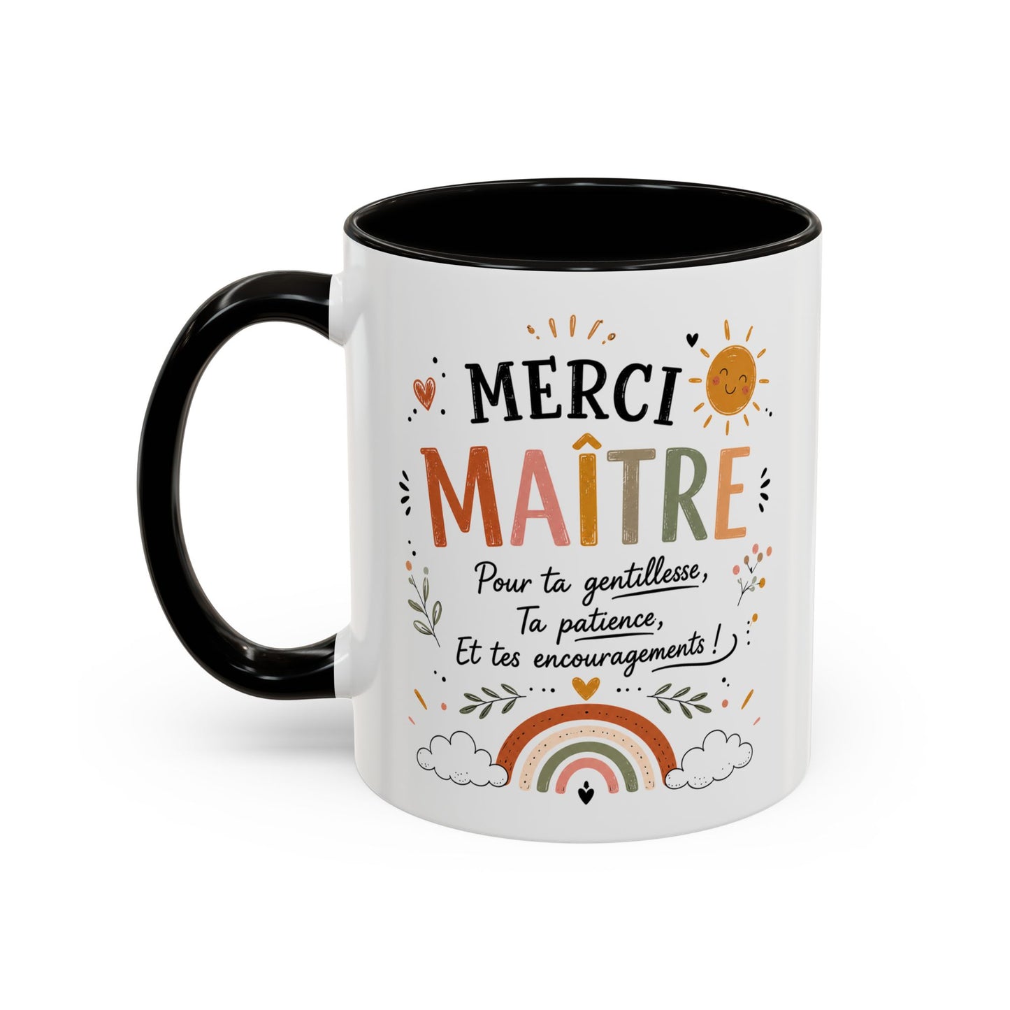 Tasse Merci Maître – Mug Remerciement École Primaire – Cadeau Fin d’Année Enseignant Homme 325ml Noir Bleu Rouge