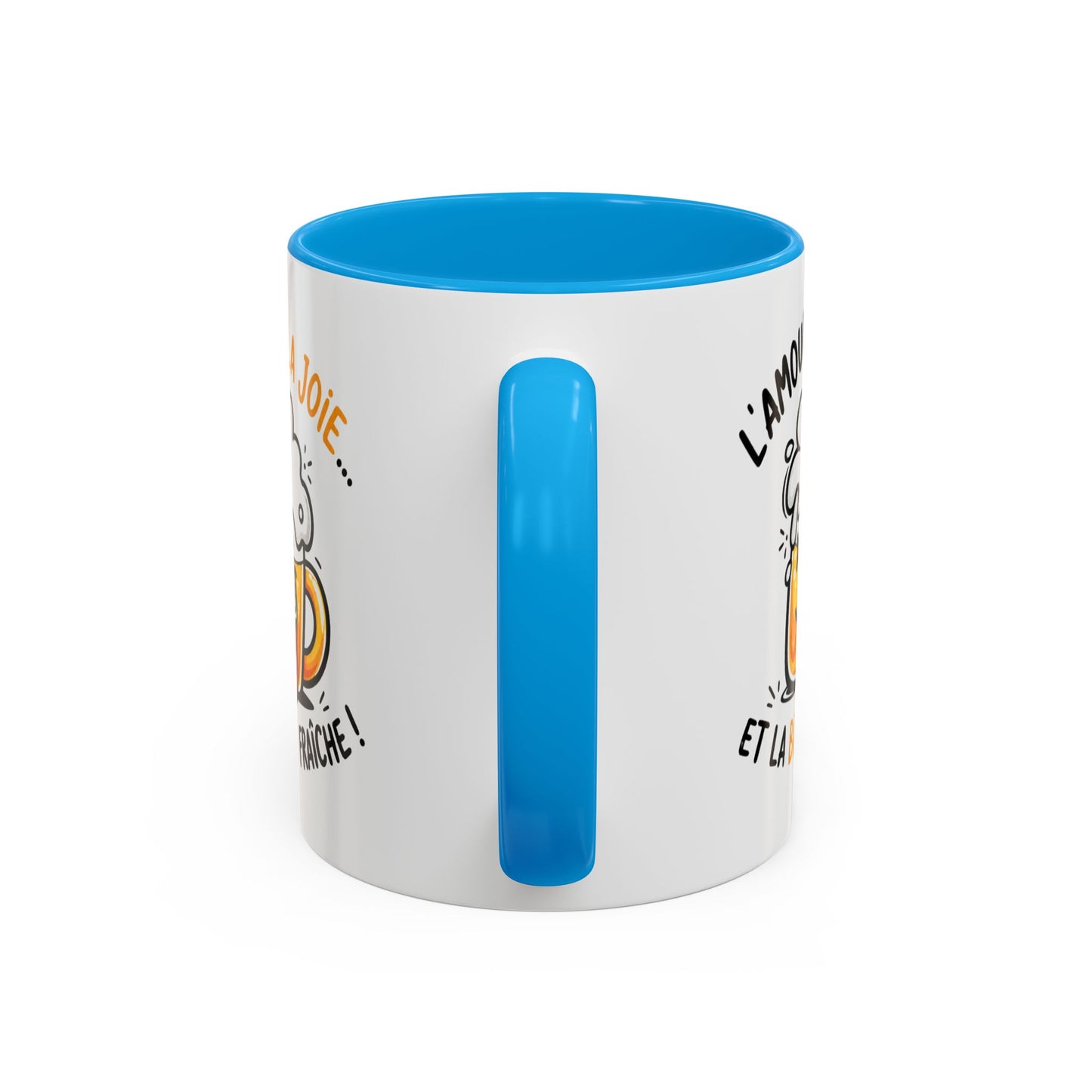 Mug Humour Bière – L’Amour La Joie Et La Bière Fraîche – Tasse Drôle Cadeau Original Fun Céramique 325ml