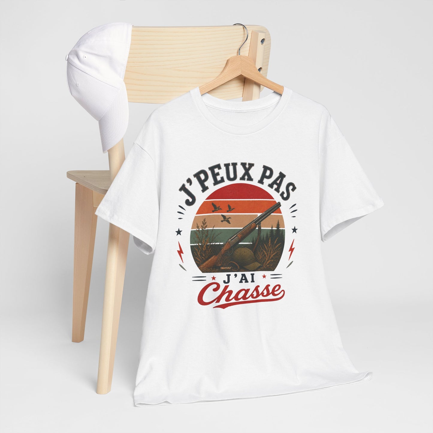 T-Shirt J’Peux Pas J’Ai Chasse – Tee Shirt Humour Chasseur Vintage – Cadeau Passion Nature Homme