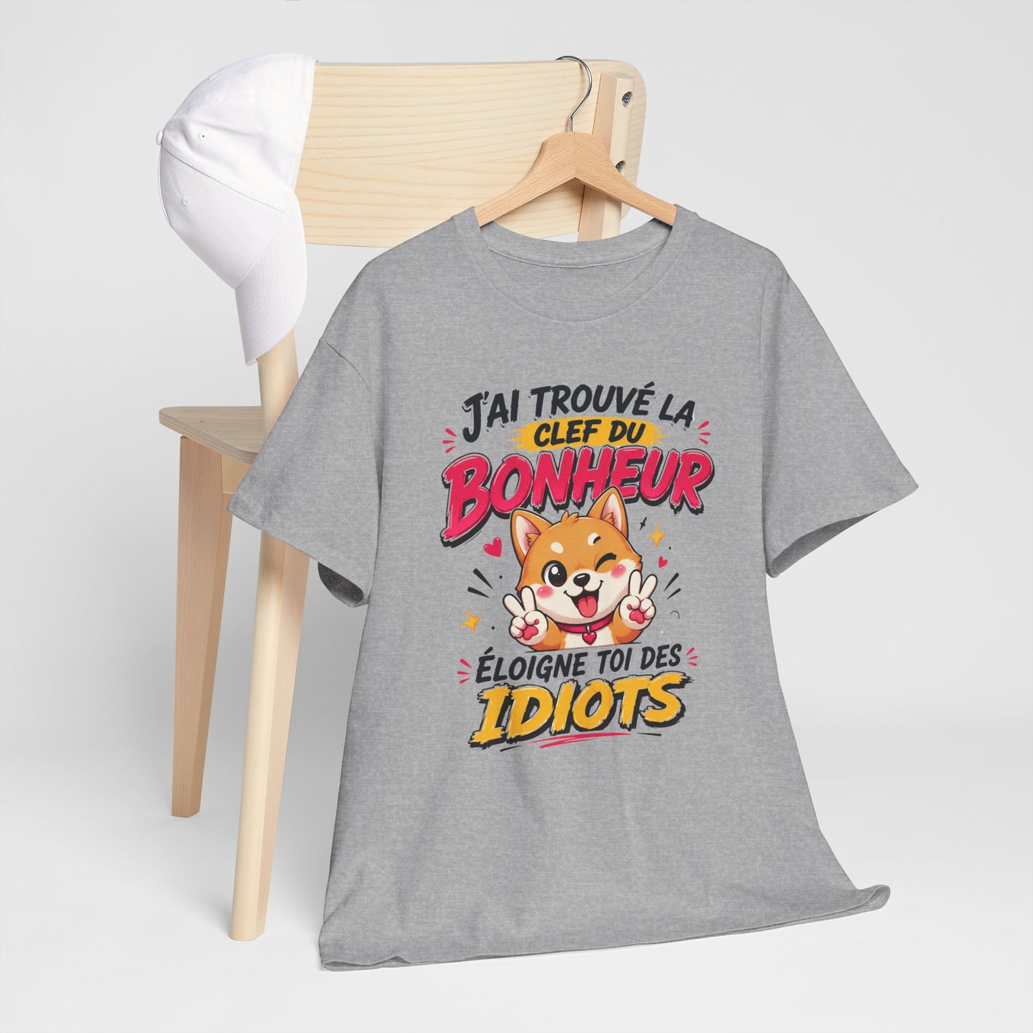 Tee-Shirt J’ai Trouvé la Clé du Bonheur Éloigne Toi des Idiots – Chien Drôle Humour Sarcastique – Cadeau Homme Femme