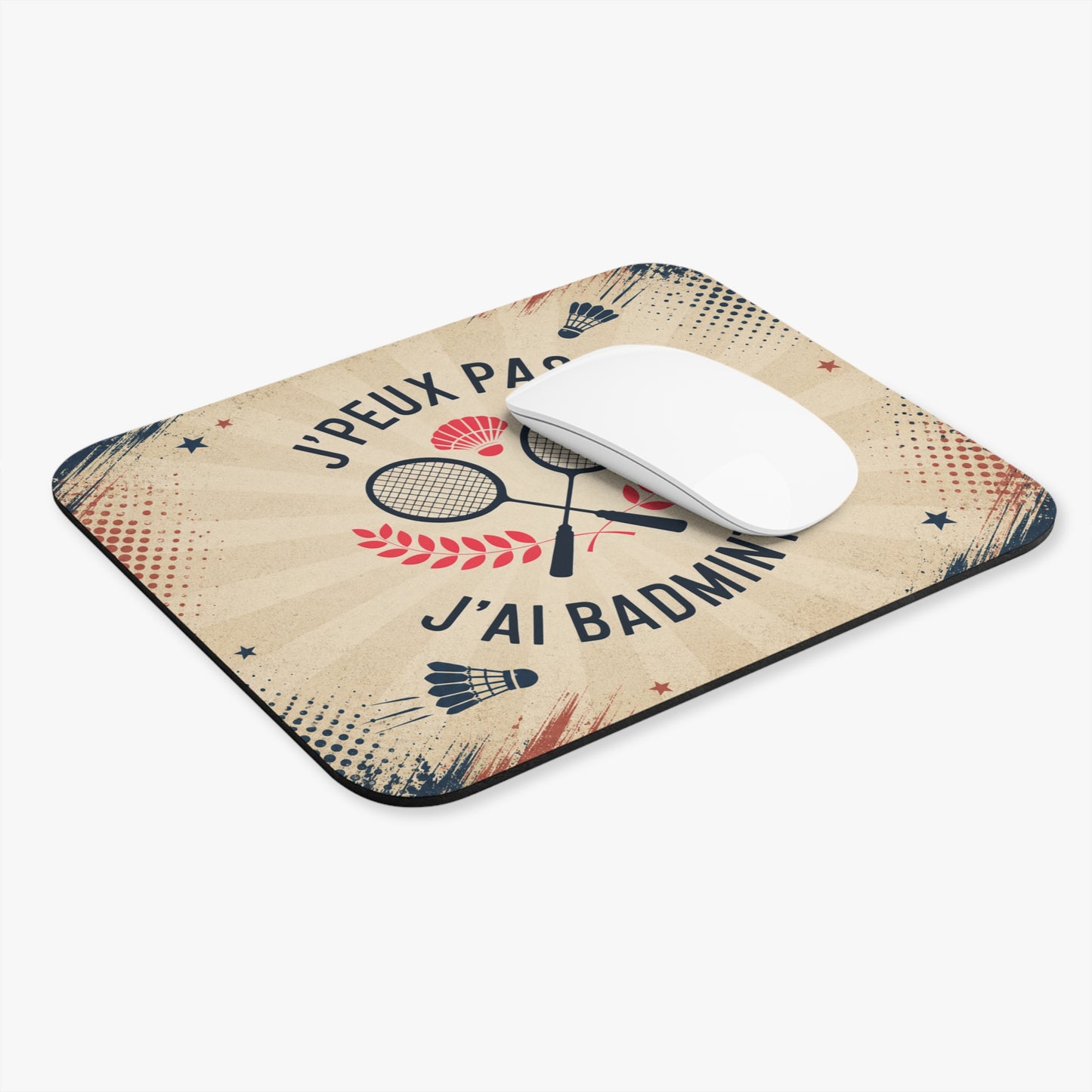 Tapis de Souris 22x18cm J'Peux Pas J'Ai Badminton – Cadeau Humour Joueur de Badminton Homme Femme – Raquettes Vintage Bureau