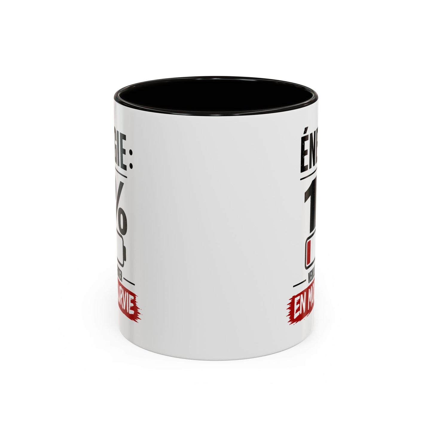 Mug Drôle Fatigue et Travail – Énergie 1% En Mode Survie – Cadeau Humour Bureau Café 325ml