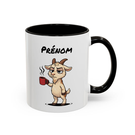 Mug Chèvre Fatiguée Personnalisable 325ml – Tasse Café Humoristique Prénom Cadeau Original Noir Bleu Rouge