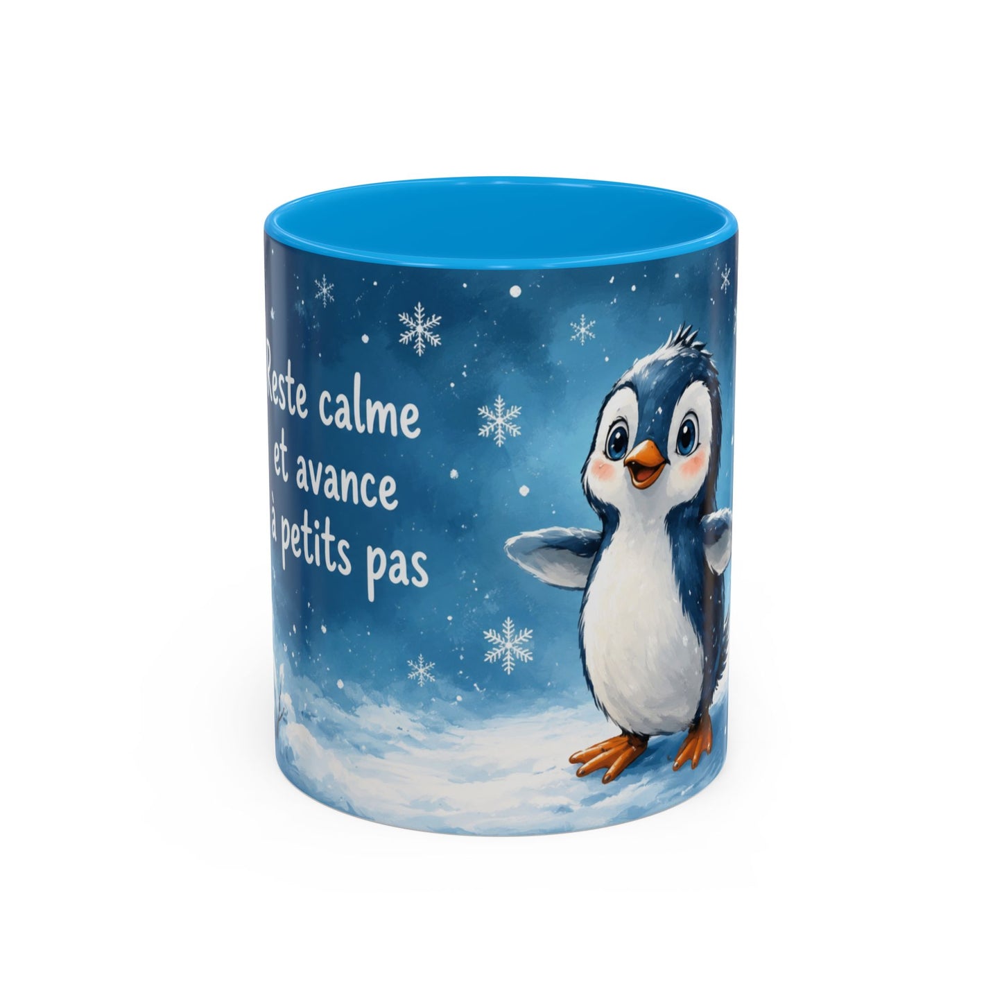 Tasse Reste Calme et Avance à Petits Pas – Mug Pingouin Motivation Positive Hiver 325ml