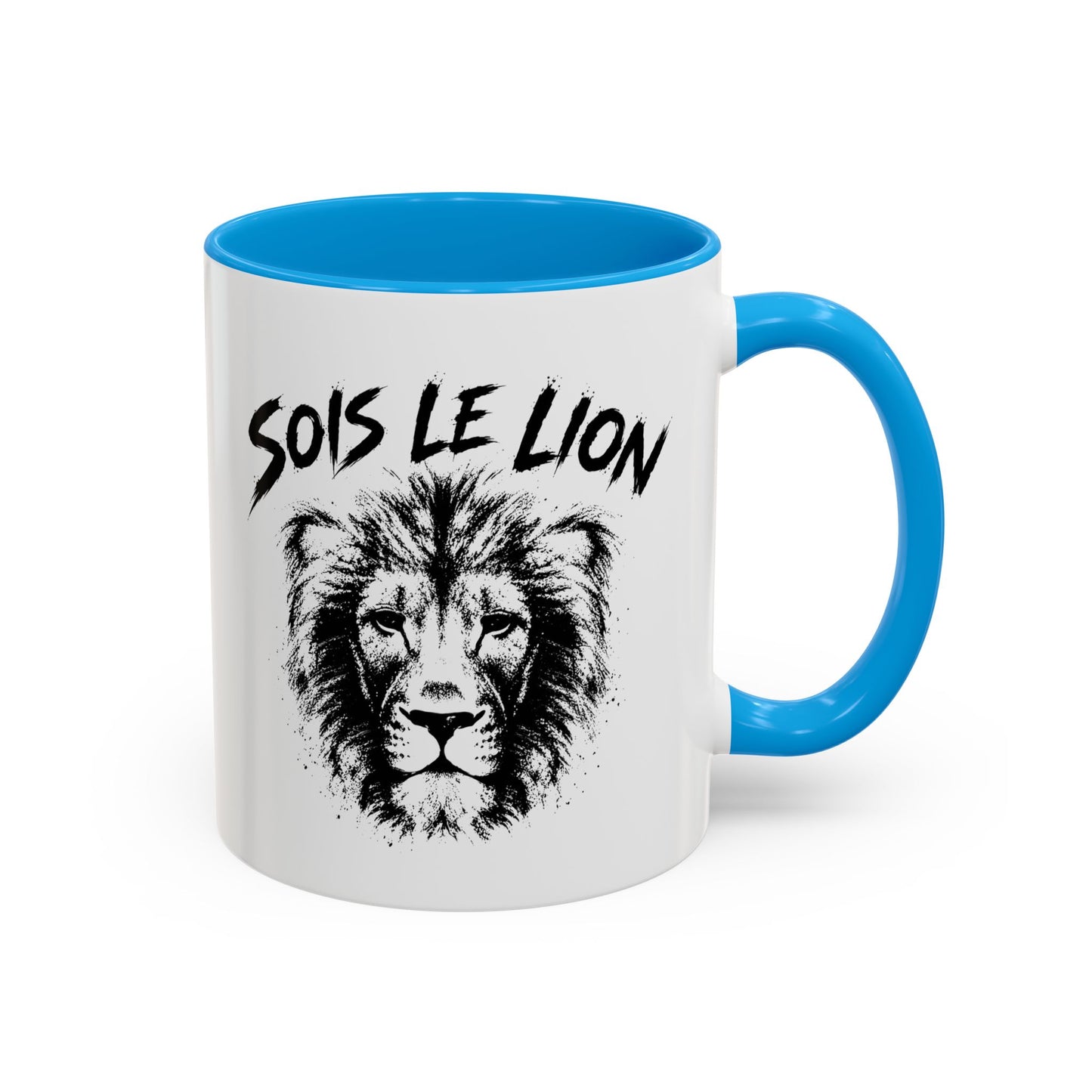 Mug Lion Motivant – Tasse Animaux Sauvages – Cadeau Original Homme et Femme, Courage Force Caractère Noir Bleu Rouge