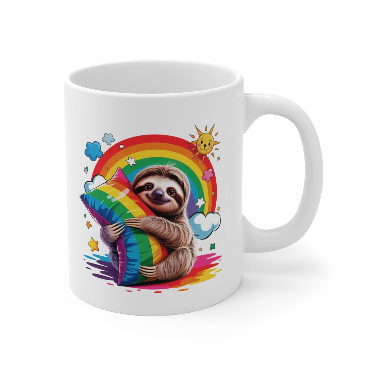 Mug Paresseux Kawaii avec Coussin Arc-en-Ciel – Tasse Sloth Cute et Colorée – Design Animal Mignon et Relaxant – Cadeau Original pour Enfants, Filles et Amoureux des Paresseux – Céramique 325ml...