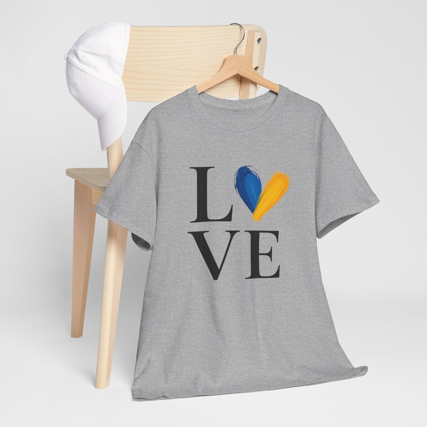 T-Shirt Love Bleu Jaune Cœur – Tee Shirt Amour Design Coloré Moderne – Cadeau Homme Femme