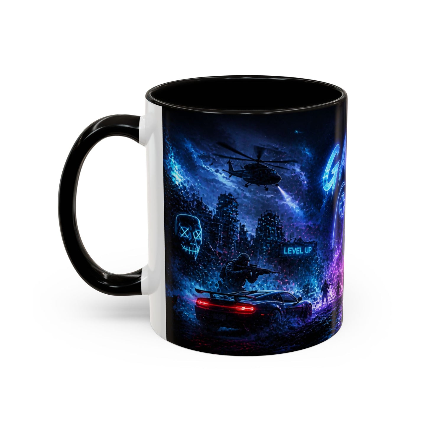 Tasse Gamer Néon Futuriste – Mug Jeux Vidéo Manette et Univers Gaming – Design Arcade Coloré – Céramique 325ml