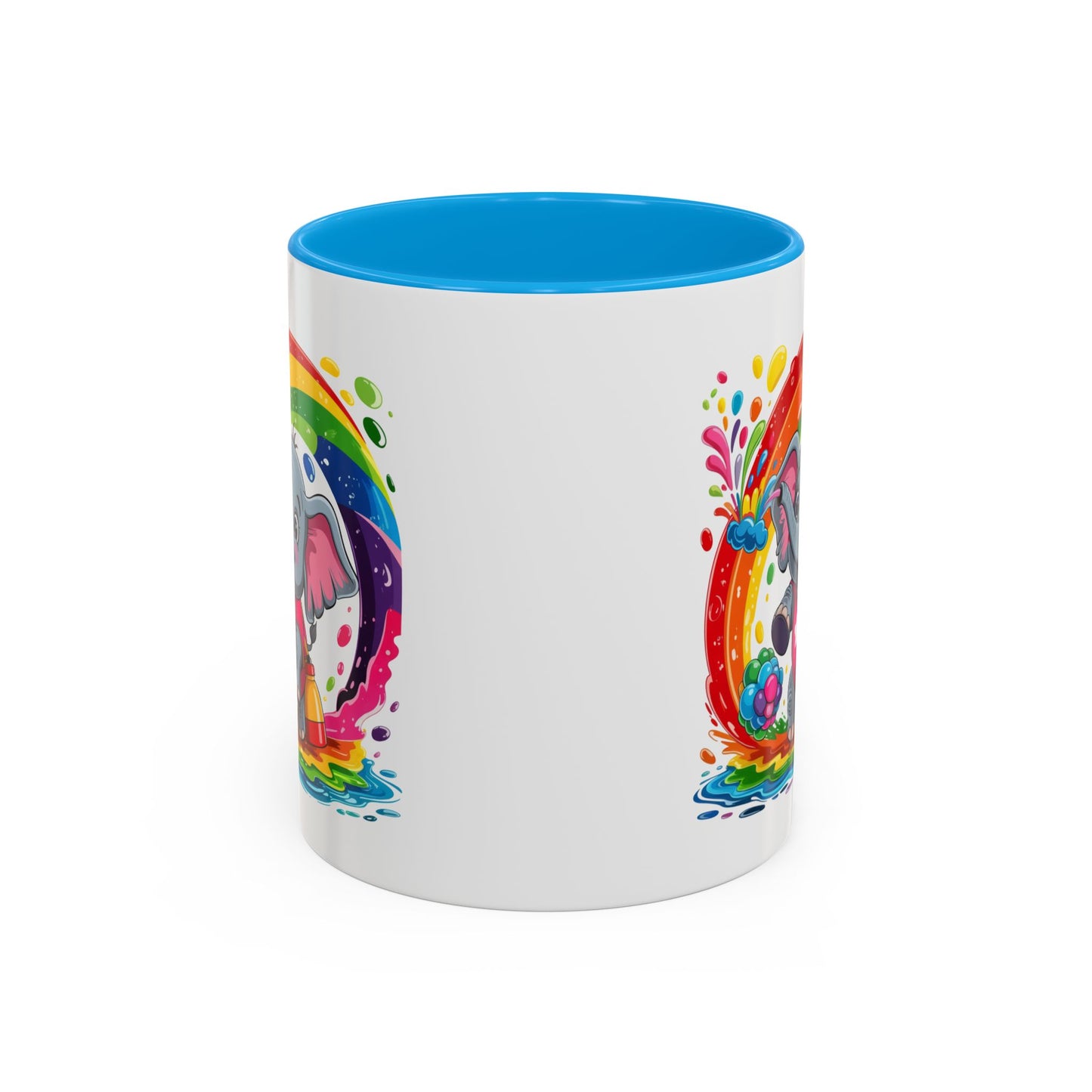 Mug Éléphant Mignon – Tasse Design Arc-en-ciel avec Éclaboussures Colorées – Cadeau Enfant 325ml